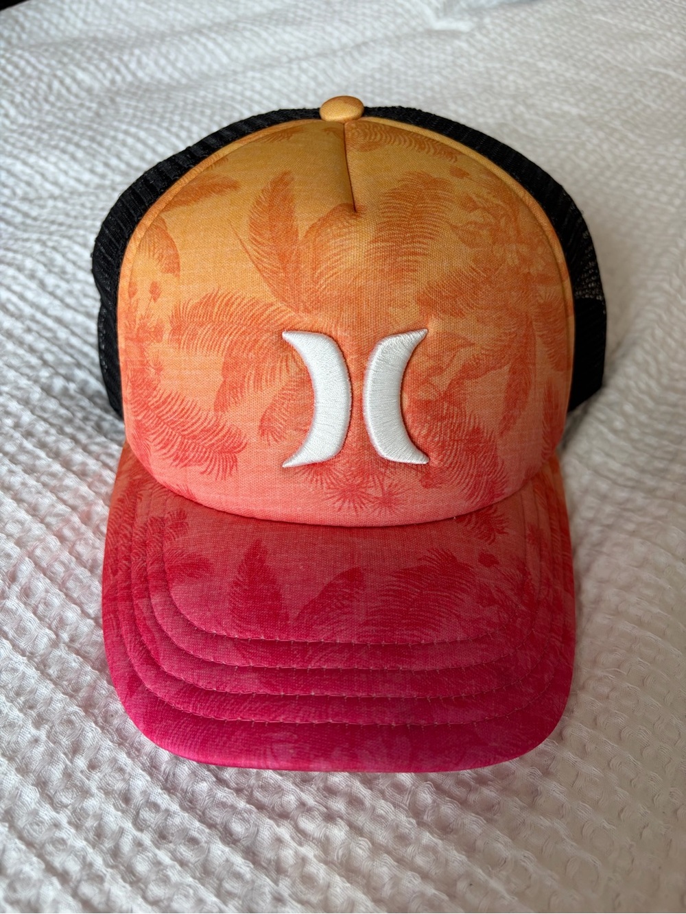 Hurley Gradient Palm Trucker Hat in Orange and Pink